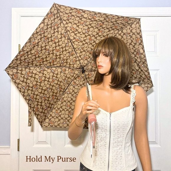 Coach Dancing Kittens Print Cat Tote Bag Mini Compact UV Protection Umbrella NWT - Picture 5 of 10